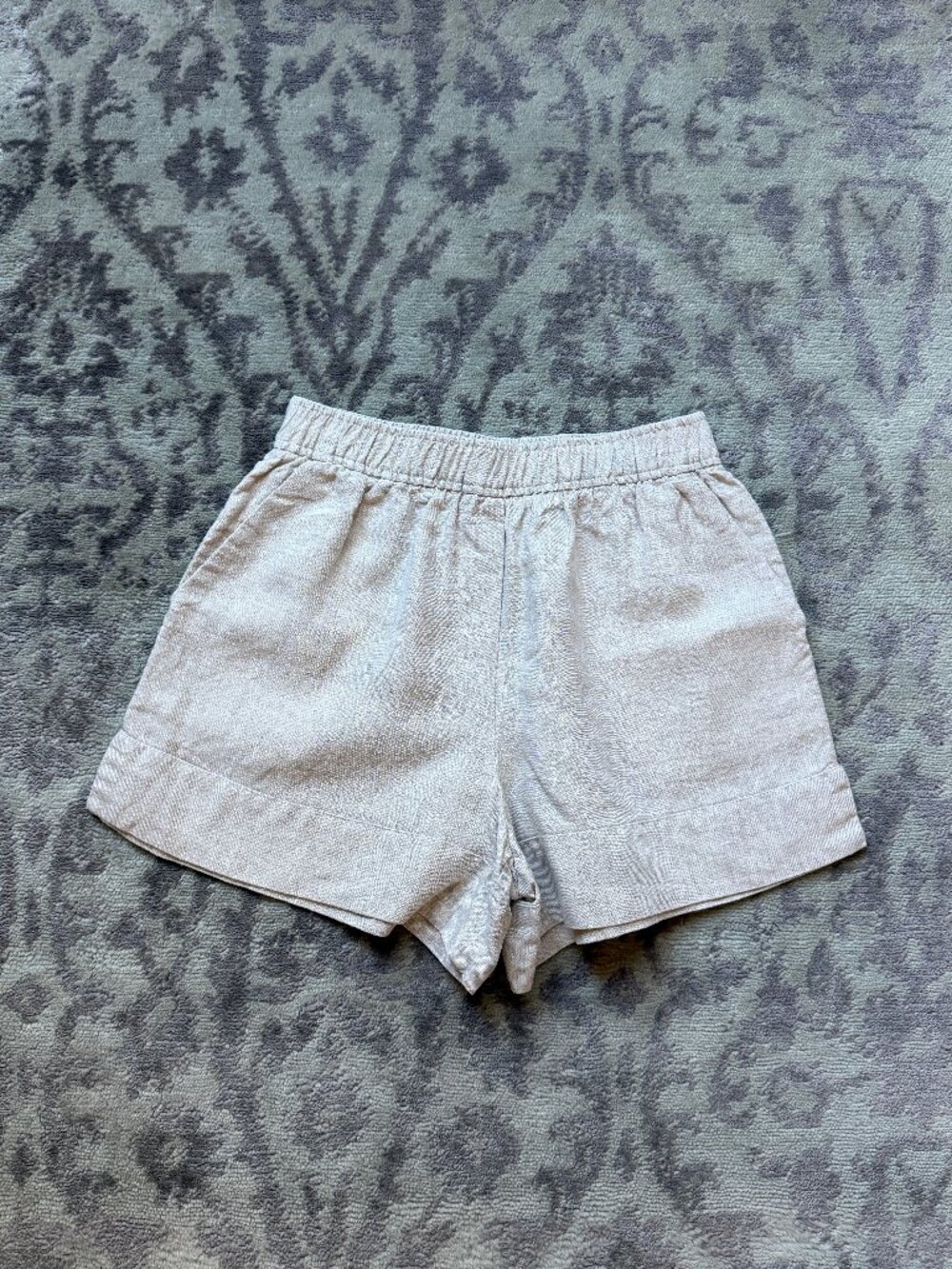 Reformation Linen Shorts Oatmeal 100% Linen Pull-On Elastic Waist